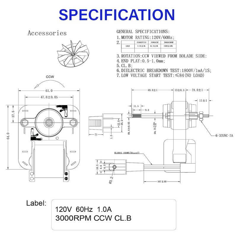 BOJACK Bathroom Vent Fan Motor 120V 60Hz 1A Compatible with