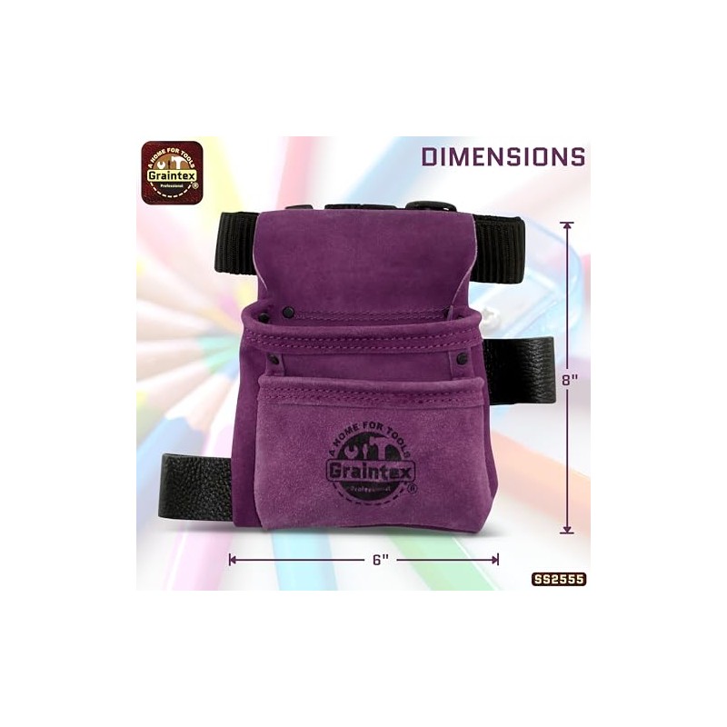Graintex SS2555 2 Pocket Children Tool Pouch Purple Color Suede