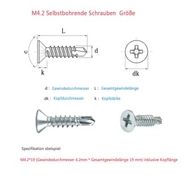 Pack of 270 Self-Drilling Screws, M4.2 Galvanised Steel Flat Head Drilling Screws Mounting Classification Set, Used for Thin Metal/Wood Plastics, etc. (13/16/19/25/32/38/50 mm)
