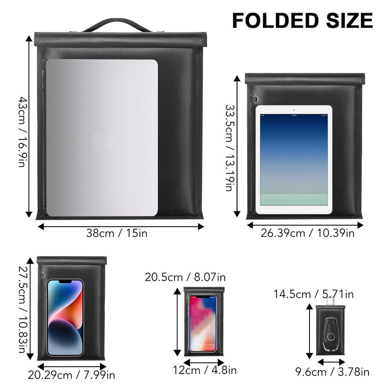 5pcs Faraday Bags Fireproof Waterproof Signal Blocking Large Prevent Tracking