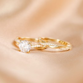 Mameloly 1.5ct Engagement Rings for Women Round Bridal Ring Sets Gold Cubic Zirconia Wedding Band Twisting Infinity Pave Set Size 8