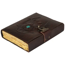 OVERDOSE Deckle Double Dragon with Stone Leather Journal - Vintage Travel Journal for Men & Women Sketch Diary Book of Shadows Handmade Vintage Deckle Edge Paper - 6 x 8 inches | 15 x 20 cm | A5
