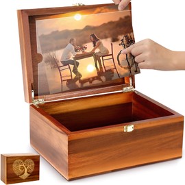 SanSuePros Large Wooden Keepsake Box with Hinged Lid and Photo Frame - Elegant Wedding Memory Box, Ideal for Photos, Letters, Time Capsules, Bride Gift, Love, Decorative Storage，5.5“*8.6”*11.3“