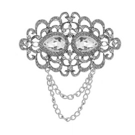 Baroque Rhinestone Eye Brooch Pin for Women Men Fashion Crystal Birthstone Tassel Chain Drop Brooches Lapel Pins Vintage Dainty Costume Dress Accessories Birthday Party Jewelry Gift (Clear CZ)