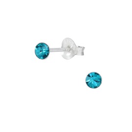 Sterling Silver Blue Zircon Stud Earrings - Size: 3mm Small & Discreet. Gift Boxed. Cubic Zirconia