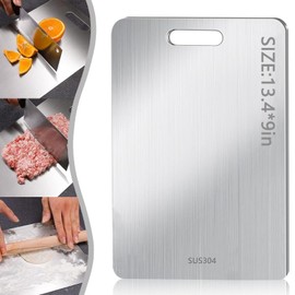 Stainless Steel Cutting Board - 304 Cutting Boards for Kitchen, Food Grade 2 Sided Cutting Board, Meat Fruit & Vegetable Chopping Boards Necessities for Home Outdoor Camping Meal Prep (13.4 X 9 in)