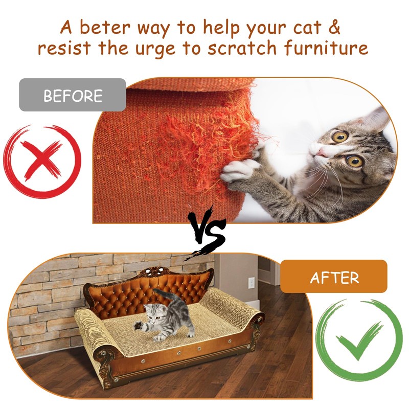 INRLKIT Luxury Cardboard Cat Scratcher Sofa Bed, Couch Shaped Scratching