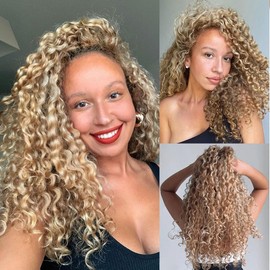 34 Inch Raivide Hair P27613 Bundles 613 Kinky Curly Human Hair Bundles Two Tone Color #27 Mixed With Color #613 Bundles Human Hair Weave Highlight Blonde Bundles
