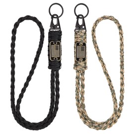 weryerker 2pcs Durable Heavy Duty Braided Paracord Lanyard Keychains with USA Flag for ID Card Badge Holder, Outdoor Survival
