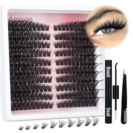 Cat Eye Lash Clusters Kit 80D Lash Extension Kit Natural Eyelash Clusters Fluffy Individual Lashes Kit with Lash Bond and Seal Lash Applicator