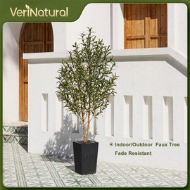 VeriNatural Artificial Olive Tree 6FT - Tall Faux Olive Trees with Natural Wood Trunk, Silk Leaves, Black Taper Planter & Pebbles, UV Resistant Fake Plants Indoor for Home Decor, Office,Outdoor,VN131