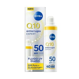 NIVEA Q10 Expert Everyday UV Fluid SPF 50 Moisturising Face Cream Anti Ageing Triple Anti-Wrinkle Defense with Pure Q10 and Glycostop Ideal for Foundation for All