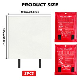 Vegena Pack of 2 Fire Blankets 1 m x 1 m Fire Blanket Kitchen Fire Protection Blanket Fibreglass Fire Blanket Fire Blanket Fire Blanket Fire Blanket Fire Blanket for Home, Kitchen, Car, Caravan