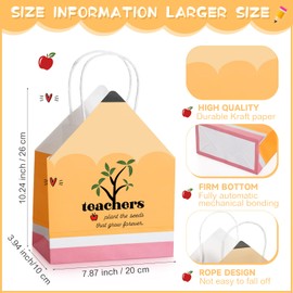 Feifeiya 12 Pcs Teachers Appreciation Gift Bags Pencil Shaped Gift Bags with Handle Teacher Thank You Gifts Wrap Bags for Employee Gifts, 7.9 x 10.2 x 3.9 Inches, 6 Styles