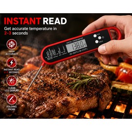 Professional Digital Meat Thermometer Instant Read – Waterproof Food Thermometer with Backlit LCD, Foldable Stainless Steel Probe, °C/°F Switch, Hold Function for BBQ, Grill, Smoker, Oven, Kitchen & Candy Making