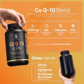 B Life Coenzima Q10 | 200 Cápsulas | 1000mg por porción | Adicionado con Cúrcuma y Vitamina C | Ingredientes Naturales | Co Q-10 Blend.