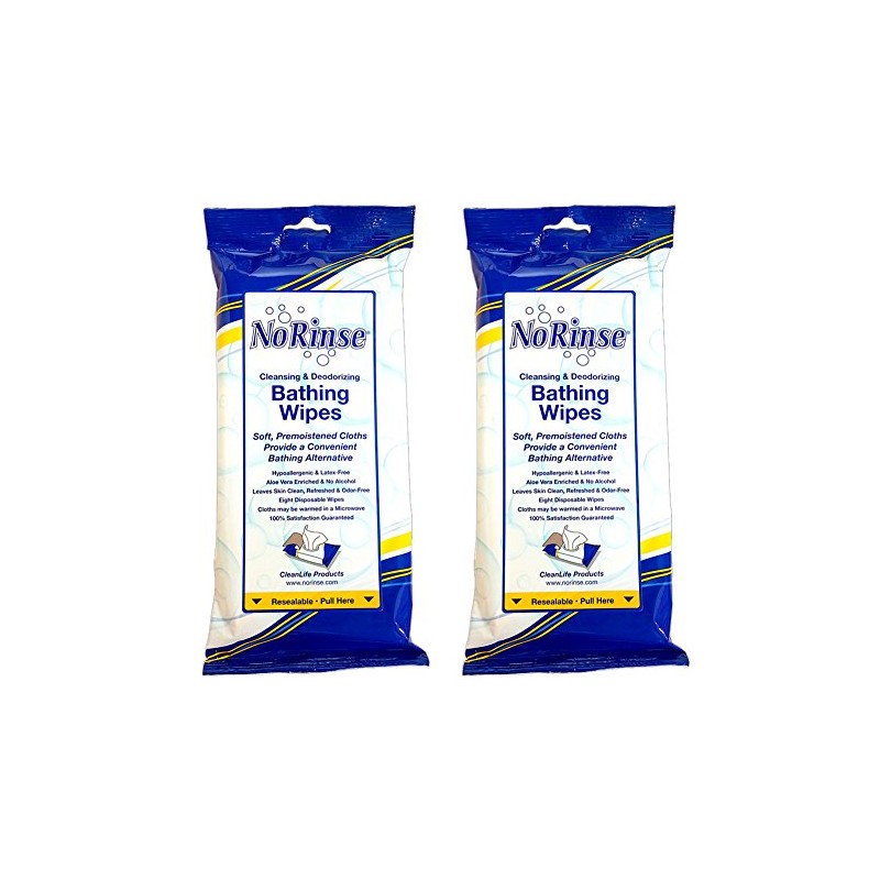 No-Rinse Bathing Wipes by Cleanlife Products (Pack of 2), Premoistened