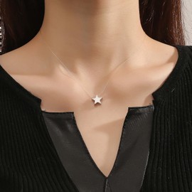 Xduargs Boho Dot Tiny Necklace Small Cute Disc Chain Vintage Style Round Coin Invisible Chain Collar Transparent Fishing Line Chain Jewelry for Women and Girls (Style A), Zinc, No Gemstone