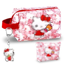 yumcute Cosmetic Bag Set with Keyring and Cartoon Makeup Bag, Travel Cosmetic Bag, Toiletry Bag, High Capacity, Gift for Girls, Style 7