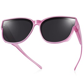 Br'Guras Polarized Fit Over Glasses Sunglasses for Women Men, Trendy Square Wrap Around Shades UV Protection, A-translucent Lavender, Oversized