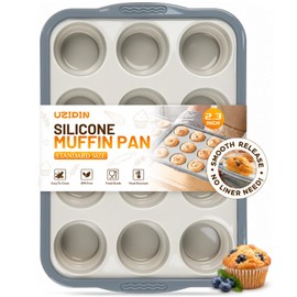 Silicone Muffin Pan, 12 Cups Non-Stick Cupcake Pan, Food-Grade BPA-Free Muffin Tin, Oven-Safe 450 °F, Reinforced Steel Frame, Easy-Grab Handles, Quick-Release 2.3" Baking Molds for Mini Treats