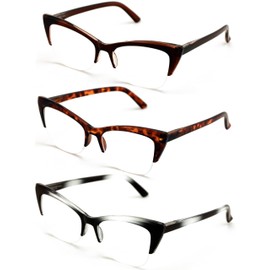 V.W.E. 3 Pairs Women Cateye Reading Glasses HalfRim - Stylish Comfortable Reading Glasses DR03 (3 Pairs Assorted, 2.50)