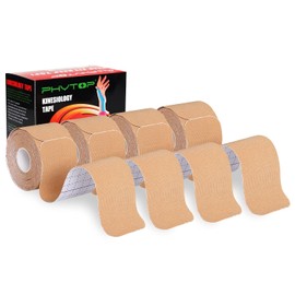 Kinesiology Tape Pre Cut - Beige Physio Tape Strips for Muscle, Joints& Tendons - Pre-Cut Knee Support Tape (4 Rolls, 80 Strips)