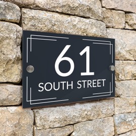 Badgemaster Modern Anthracite House Number Sign Plaque Stainless Steel Standoffs 20cm x 13cm Modern Lines