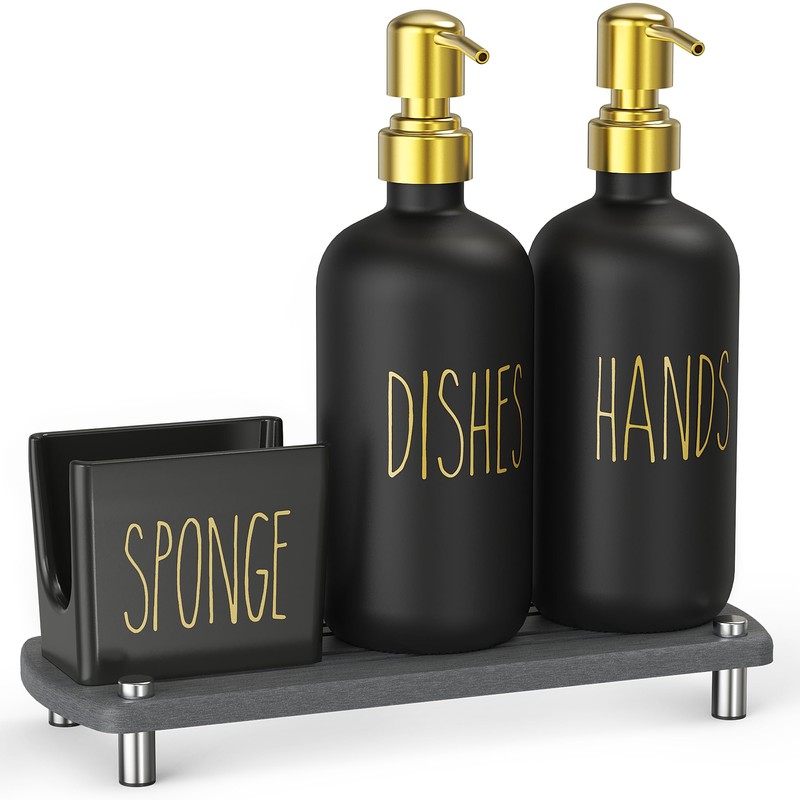 Cisily Kitchen Soap Dispenser Set Comes with Ceramics Sponge Holder,