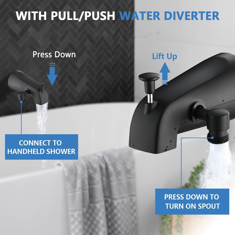 Sperwoesy Slip-On Tub Spout with Diverter, High Pressure 8 Settings