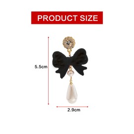 Bow Earrings for Women,Dainty Pearl Dangle Drop Stud Earings, Coquette Dangle Earrings,Black Suede Bow Stud Earring, Wedding Earring for Brides,Jewelry Gifts for Women