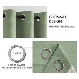 MIULEE Upgraded Thermal Insulated 100% Blackout Velvet Curtains 90 Inches Long Sage Green Black Out Curtain Drapes for Luxury Bedroom Living Room Darkening Grommet Curtains Light Blocking Set of 2
