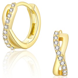 CERSLIMO Earrings Infinity Sign Silver Gold Infinity Hoop Earrings Silver 925 Gold-Plated 12 mm AAA Zirconia Infinity Silver Earrings Jewellery Infinity Gifts, Cubic Zirconia