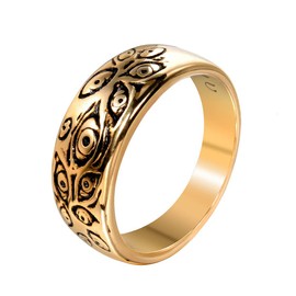 UNAPHYO Stainless Steel Evil Eye Ring Antique Silver Eye of God Ring Band Vintage Cool for Women Men Gold Size 10