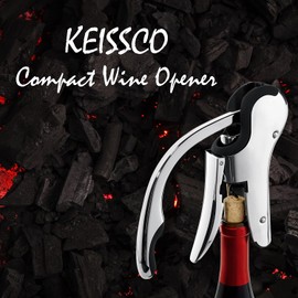 KEISSCO Stainless Steel Wine Opener Set - Compact Vertical Corkscrew Wine Bottle Opener Gift Set with Foil Cutter, Aerator Pourer, Vacuum Pump and 2 Wine Stoppers, Wine Gift Set for Home Party Bar