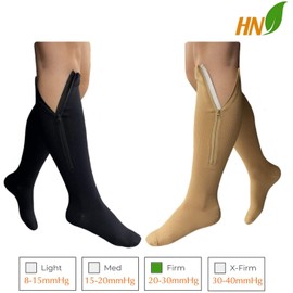 HealthyNees 2 Pairs Set Closed Toe 20-30 mmHg Zipper Compression Fatigue Swelling Circulation Knee Length Socks, Multi, L/XL
