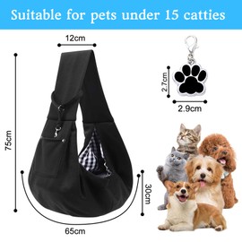 DAVBNM Dog Sling, Hands-free Puppy Carrier, Black Shoulder Strap Puppy Sling, Dog Carrier Sling with Pet Tag, Hand-Free Pet Sling Carrier Small Dog Sling for Small & Medium Outdoor Walking Travel