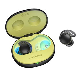 LG Tone - Auriculares Deportivos inalámbricos con Bluetooth TF8, con Funda de Carga Uvnano, IP67, Resistente al Polvo y al Agua, Negro, pequeño