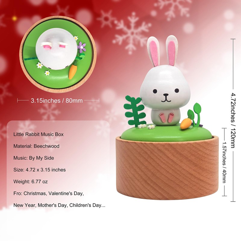 LILYXIN Christmas Decor Rabbit Music Box, Bunny Wooden Mechanical Musical