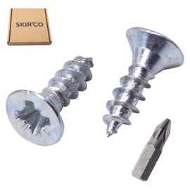SKIR'CO (Pack of 500) Galvanised Steel 3.5 x 12 mm Silver Wood Screws Pozidriv Countersunk Chipboard Screws PZ Full Thread (500, 3.5 x 12 mm)