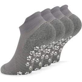 KitNSox Women's Cotton Ankle Cushioned Slip Resistant Socks, Unisex Non Slip Grip Socks for Yoga, Bikram, Hospital, Pilates, Barre, Kickboxing (S-M, 2 Pack, Light Grey)