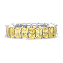 BERRICLE Sterling Silver Canary Yellow Pave Set Radiant Cut Cubic Zirconia CZ Stackable Statement Large Fashion Anniversary Eternity Ring for Women, Rhodium Plated Size 8