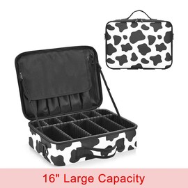 Makeup Bag 15" Large Capacity Cosmetic Bag Travel Makeup Storage Bag Organizer Portable Artist Storage Bag with Adjustable Dividers and shoulder strap Pink Made by FEIFEIYU - Color: Cows-Large