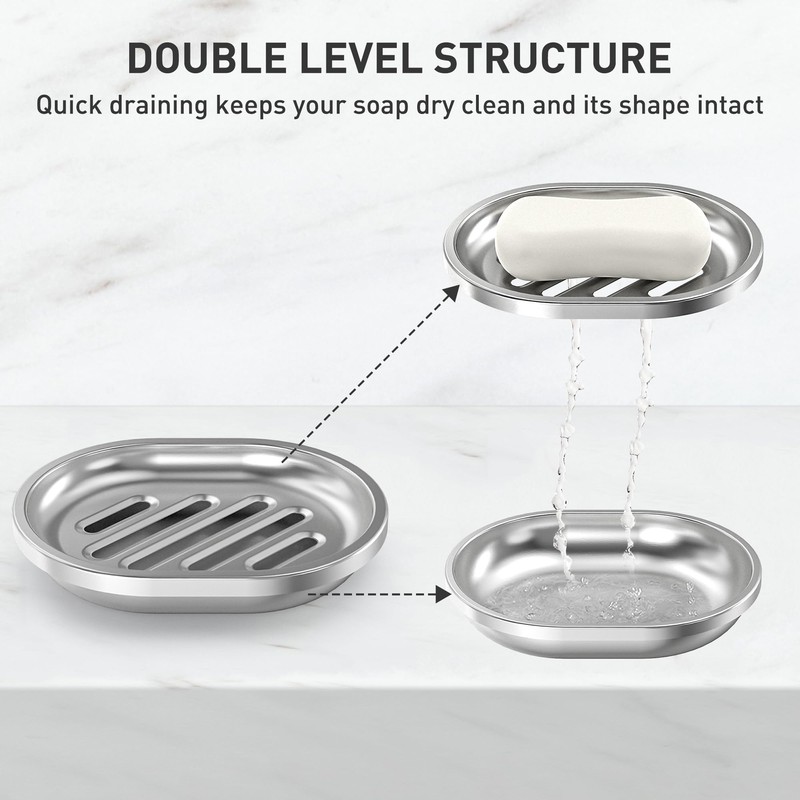 Soap Dish,Stainless Steel Soap Holder with Drain Spout,Brushed Metal Soap