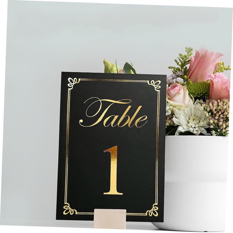 NOLITOY 1set Elegant Double Sided Table Numbers Cards Black Gold