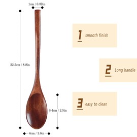 Kucensi Wooden Spoons, Tablespoons, Set of 6 Japanese Style Kitchen Utensils Long Handle Nanmu Wooden Soup Spoon Set Cooking Spoon for Food Mixing Stirring Cooking
