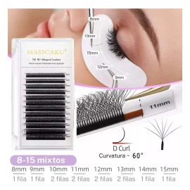 Blister Masscaku Extensiones De Pestañas 7d W Shape Volumen