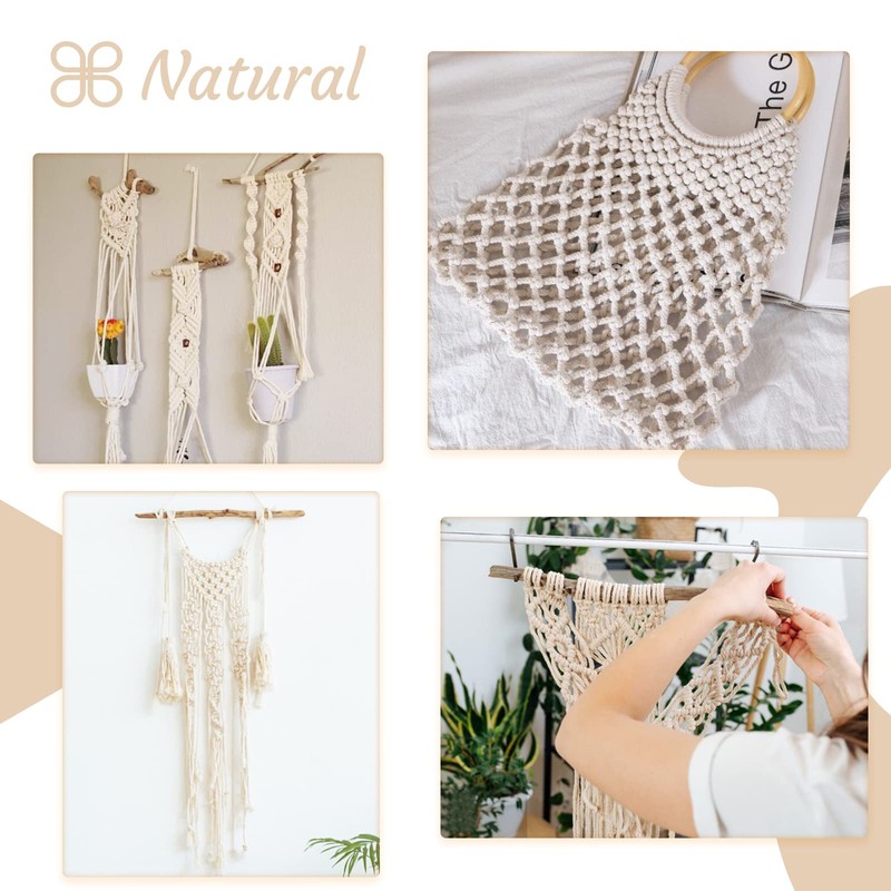 LEREATI Macrame Cord 2mm x 100m, Thick Macrame Rope Natural