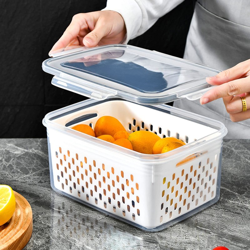 Drain Storage Basket Box Transparent Fruit Vegetable Storage Container, Quick