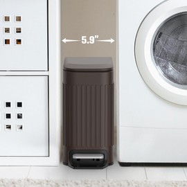 TrashAid Slim Bathroom Trash Can with Lid Soft Close, 6 Liter/1.6 Gallon Stainless Steel Small Garbage Can with Removable Inner Bucket, Step Pedal, Slim Wastebasket for Toilet, Office, Bedroom, Brown